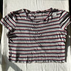 American Eagle Women’s Short Sleeve Screw Neck Crop Top size XL, Red & Gray